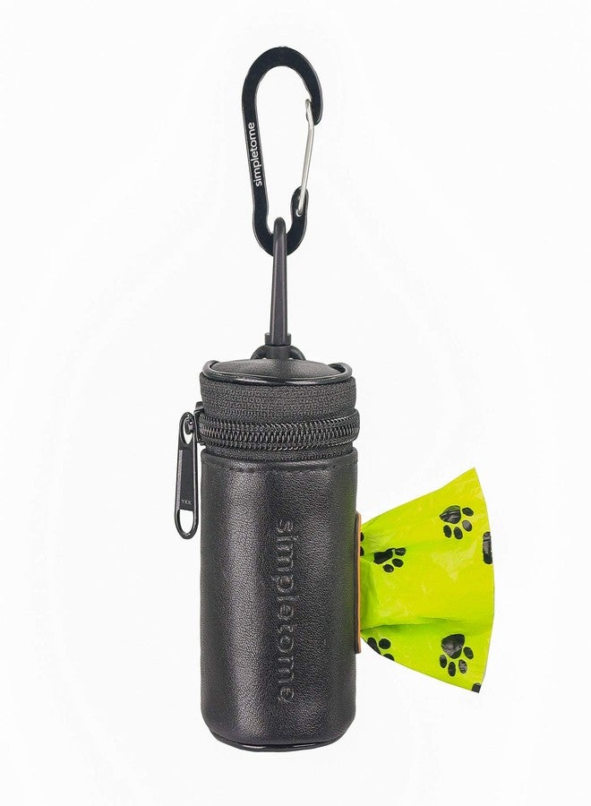 simpletome Dog Waste Bag Dispenser for Leash Belt Waterproof YKK Zipper Wear-Resistant (Microfiber Leather Black) - Image 1